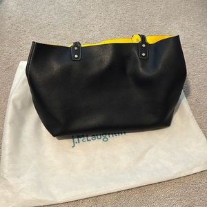 Reversible leather tote (navy/yellow)